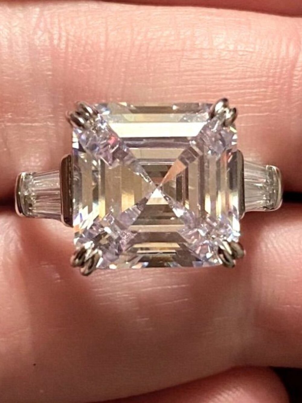 5.62ct Exaggerated Hip Hop Bolt Bling Silver Pinky Ring Asscher Cut Men's